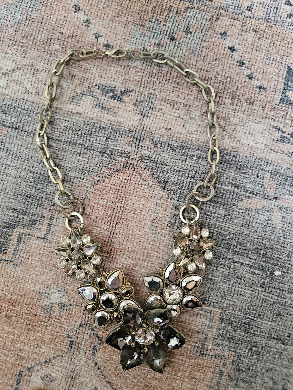 Anthropologie Gold-Tone Smoky Crystal Floral Bib Necklace